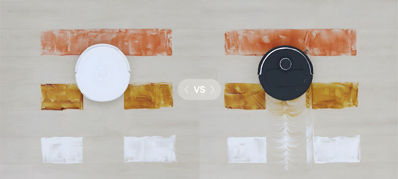 Comparison of robot vacuum performance during dry mopping and wet mopping on different floor messes