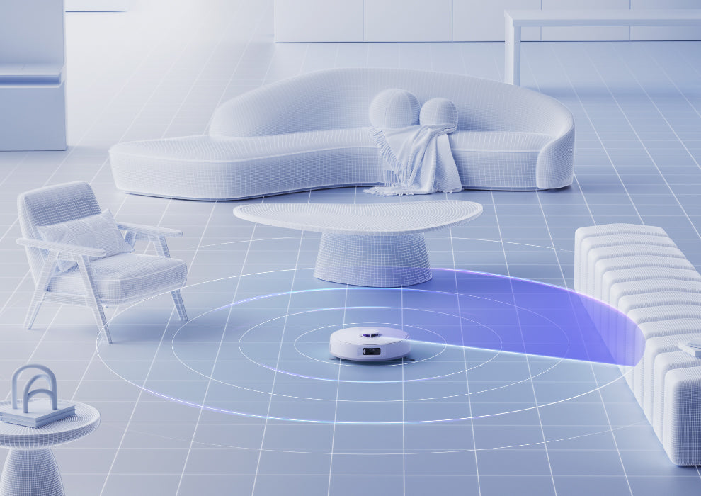 Narwal freo x ultra robot vacuum mapping a 3D room layout with advanced LiDAR navigation.
