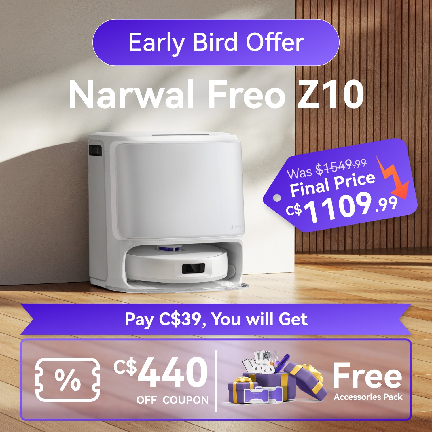 Narwal Freo Z10 C$440 OFF Coupon Only - Final Payment C$1109.99