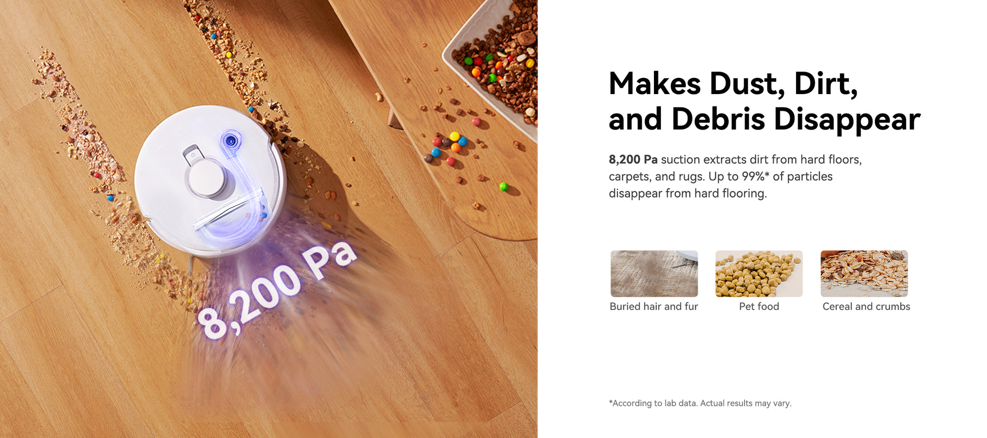 Narwal Freo X Ultra robot vacuum and mop with 8,200 Pa suction for deep cleaning of dirt, pet hair, and debris.