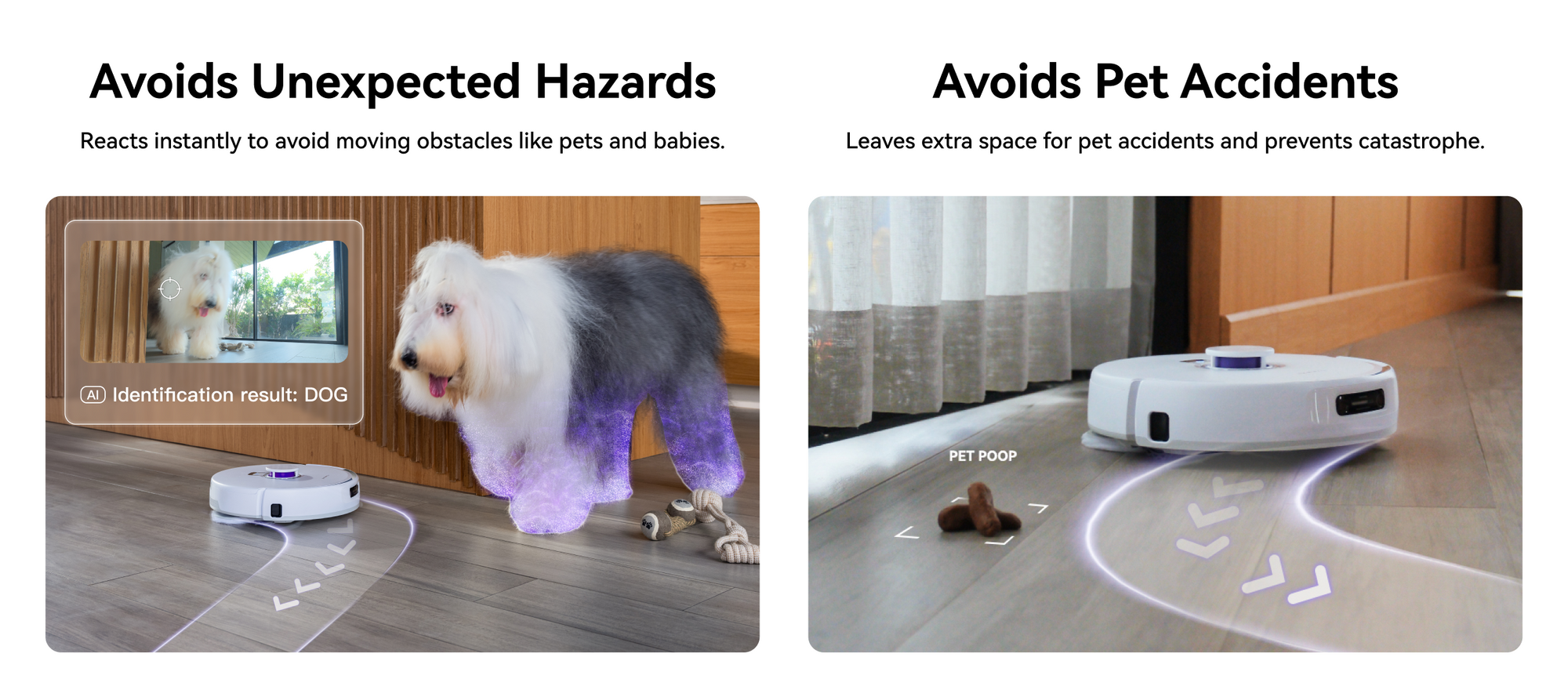 Narwal freo z ultra robot vacuum avoiding pets and pet accidents, with AI obstacle recognition.
