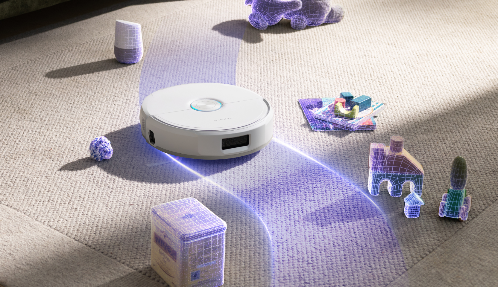 Narwal R32 detecting and avoiding household obstacles with structured light