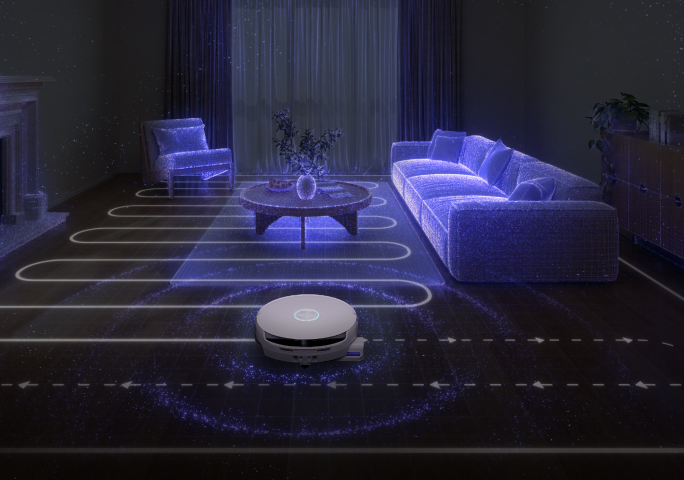Narwal R32 scanning and mapping a living room for navigation