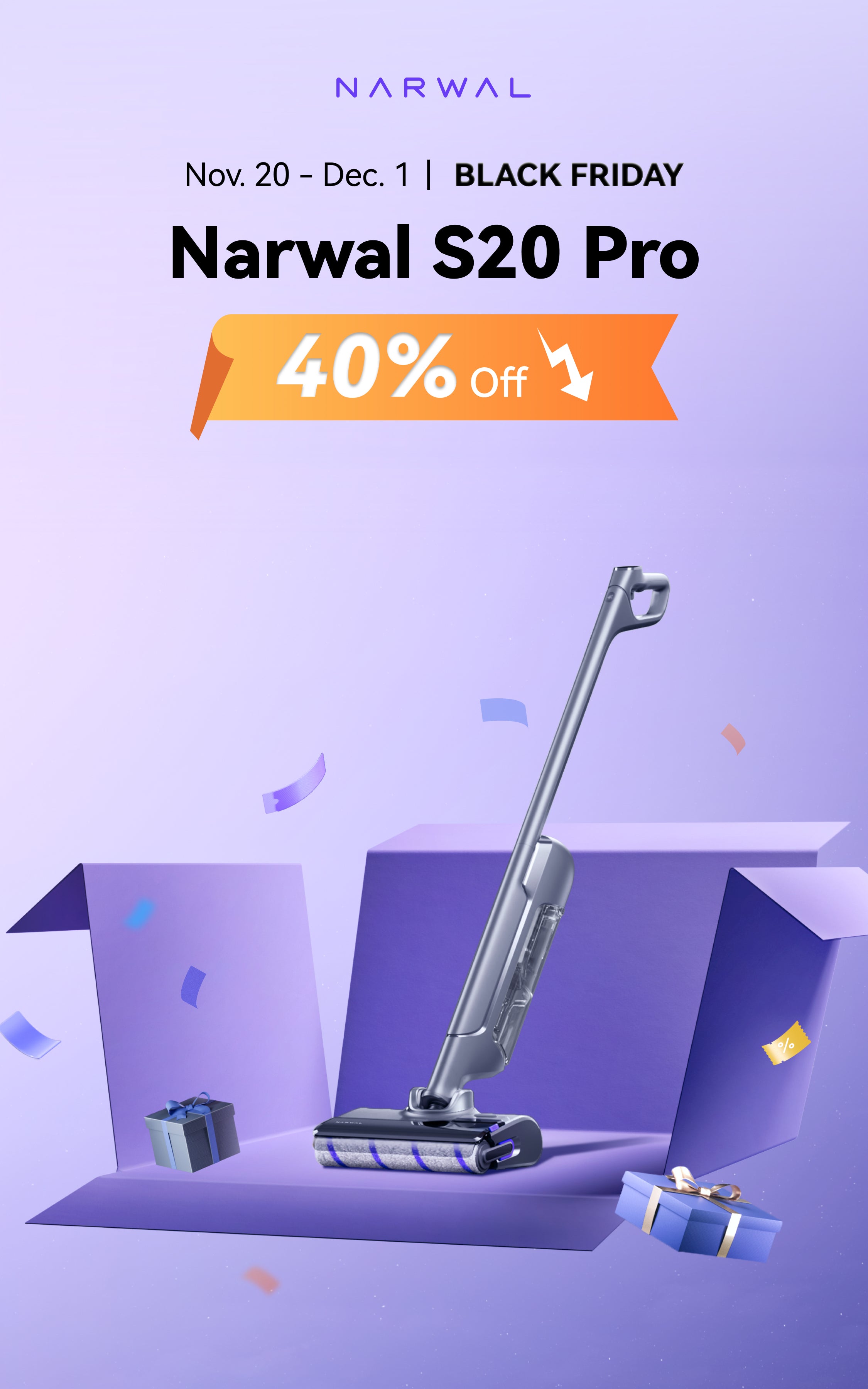 Narwal S20 Pro Cordless All-in-One Vacuum Mop Cleaner for Hard