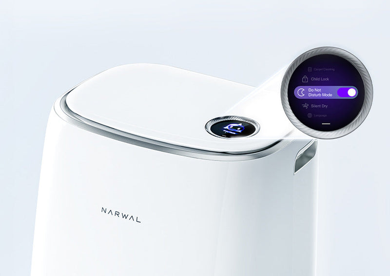 Narwal Freo base station with smart touch control, featuring Do Not Disturb mode and child lock.