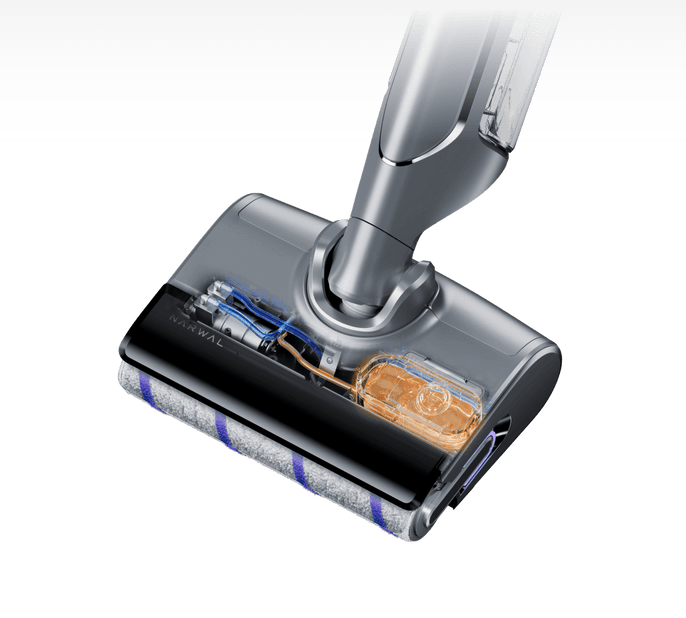 Narwal S20 Pro cordless vacuum mop showing internal components and self-cleaning system for efficient cleaning.