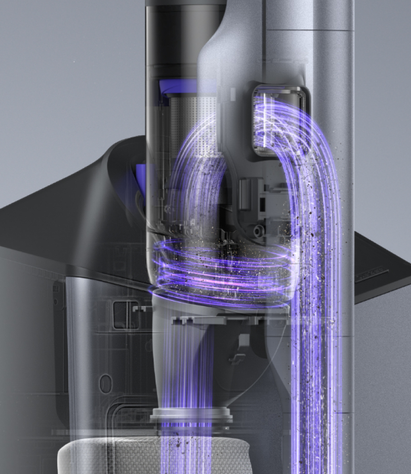 Cutaway showing the Narwal V50 Cube vertical dust emptying airflow