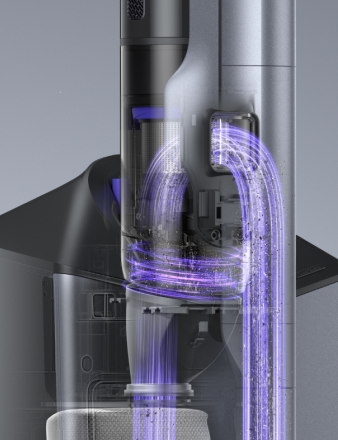 Cutaway showing the Narwal V50 Cube vertical dust emptying airflow