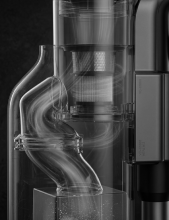 Comparison vacuum with a curved dust emptying airflow path