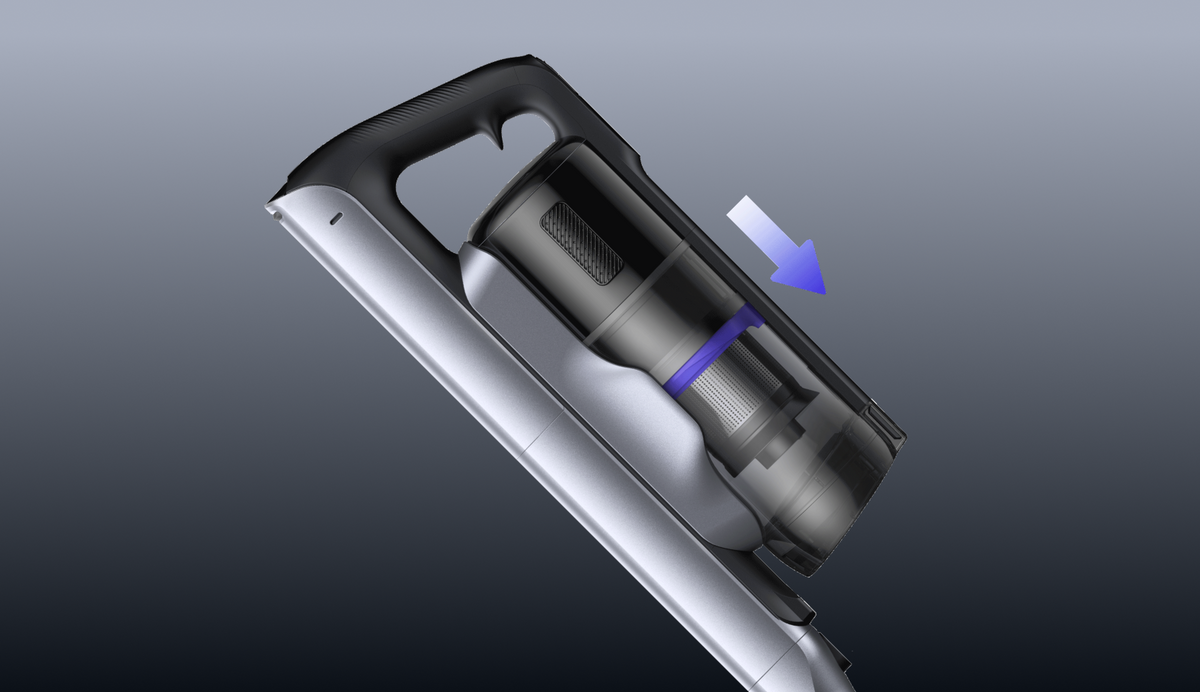 Narwal V50 Cube dust cup with its scraping ring highlighted