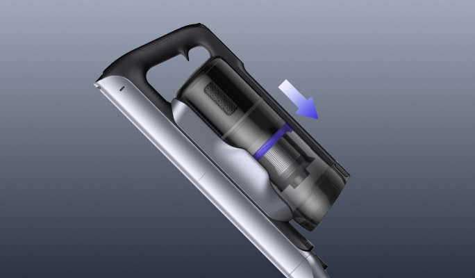Narwal V50 Cube dust cup with its scraping ring highlighted