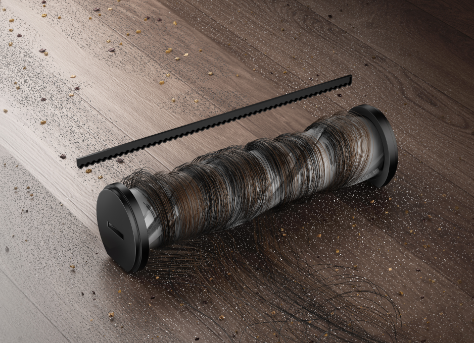 Comparison vacuum brush roll tangled with hair