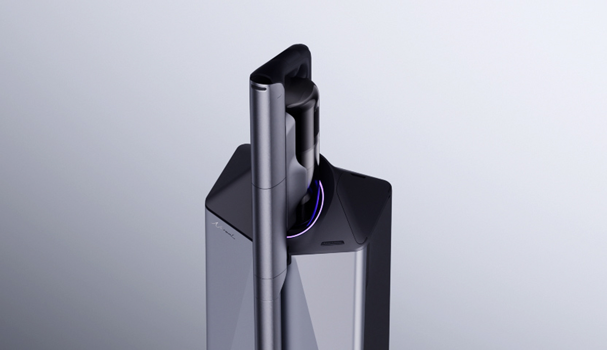Top view of the Narwal V50 Cube station and illuminated status ring