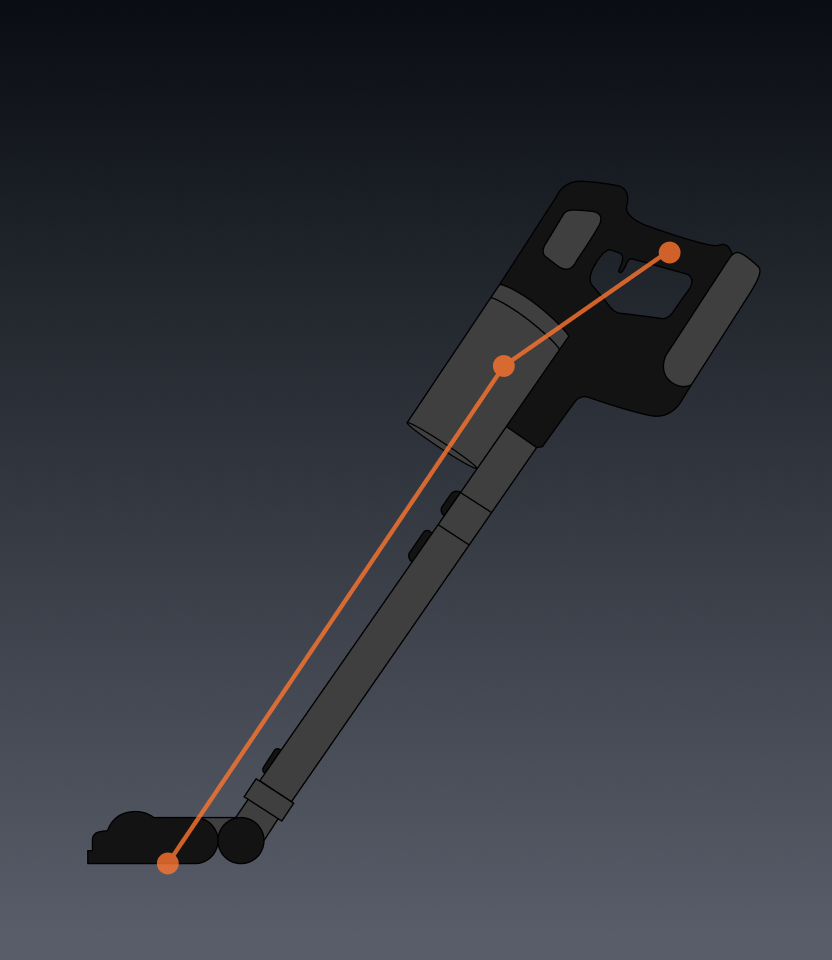 Diagram showing a comparison vacuum handle and pushing angle