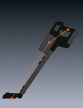 Diagram showing a comparison vacuum handle and pushing angle
