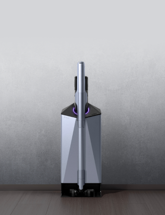 Narwal V50 Cube vacuum in its compact auto-empty dock